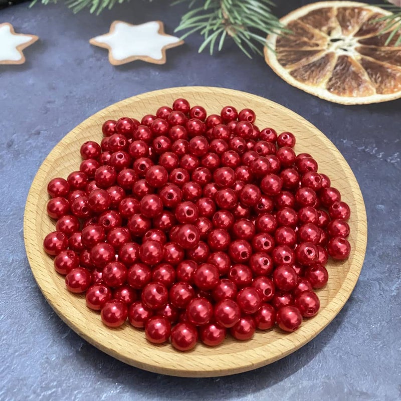 Honkoolly Pearl Beads 300 Pcs Craft Beads Loose Pearls 8mm Round Spacer Beads for Earring Bracelet Necklace Key Chains Jewelry DIY Craft Making Decoration and Vase Filler (8mm  Red) - Image 3